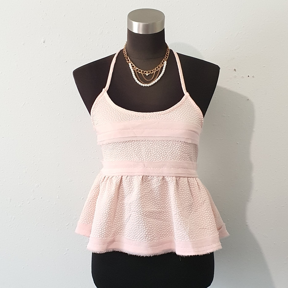 Double Zero Peplum Peach Blouse Top